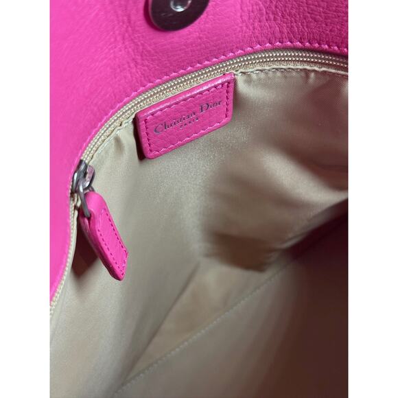 Dior Vintage Brown Monogram Canvas Street Chic Pink Leather Trim Shoulder Bag - Picture 7 of 9